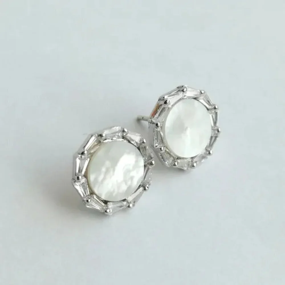 MOTHER of pearl earrings Baguette CZ in Sterling Silver
